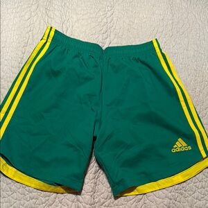 Adidas Men's Athletic Shorts in Green with Yellow Stripes